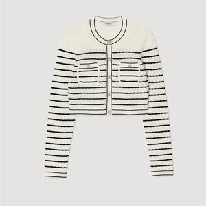 Sandro Cream and Black Striped Knit Cardigan Size 1